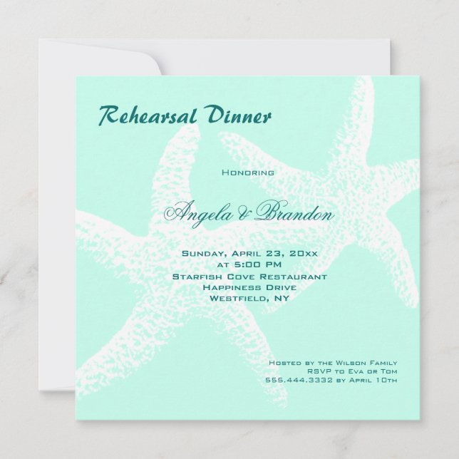 Invitación Ensayo de casamiento Starfish Couple Beach (Anverso)