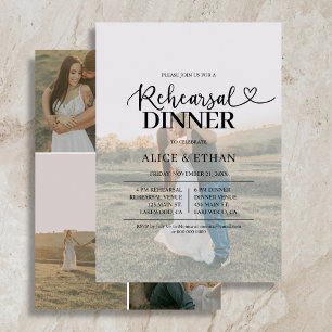 Invitación Ensayo de cena con foto del corazón de guión 5