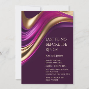 Invitación Ensayo de Cena de Boda - Fucsia Púrpura y Dorado