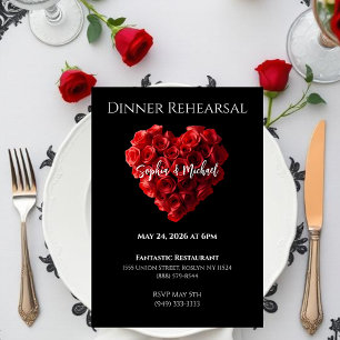 Invitación Ensayo de Cena de Boda - Rosas Rojas en Forma de C