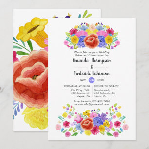 Invitación Ensayo de Cena de Fiesta Floral Acuarela