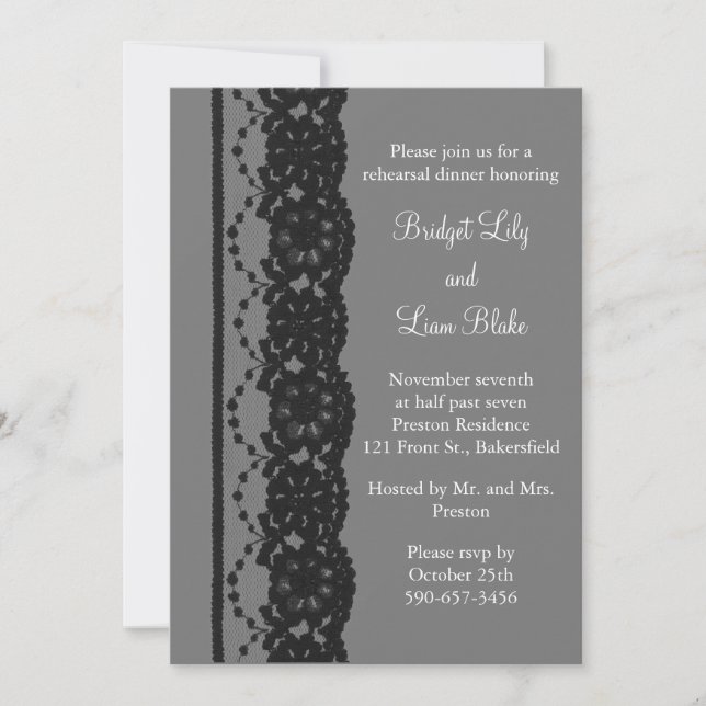 Invitación Ensayo de cena French Lace (gris) (Anverso)