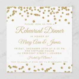 Invitación Ensayo de cena Purpurina de Faux Confetti blanco