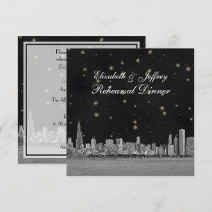 Invitación Ensayo de Chicago Skyline Black Gold Star S