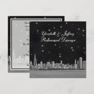 Invitación Ensayo de Chicago Skyline Black Gold Star S