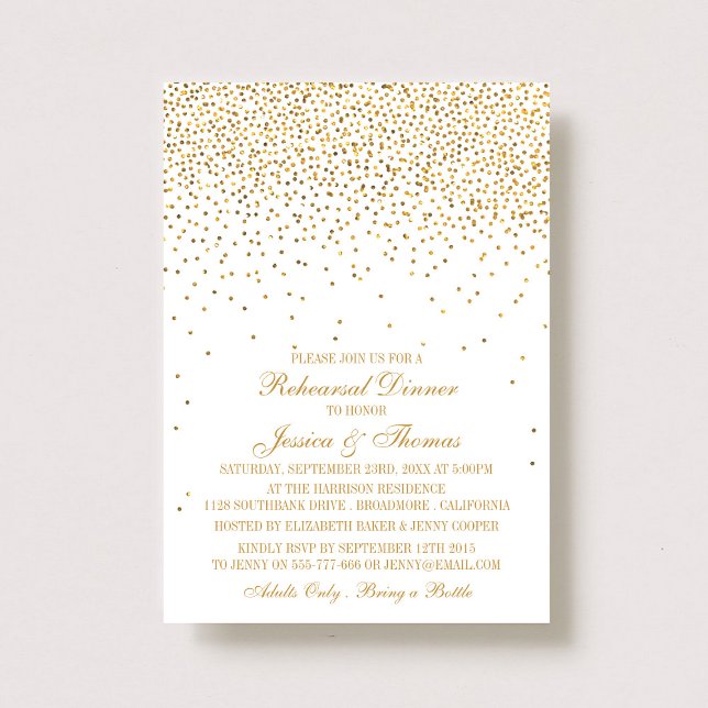 Invitación Ensayo de confeti de oro de Glam de época (Subido por el creador)