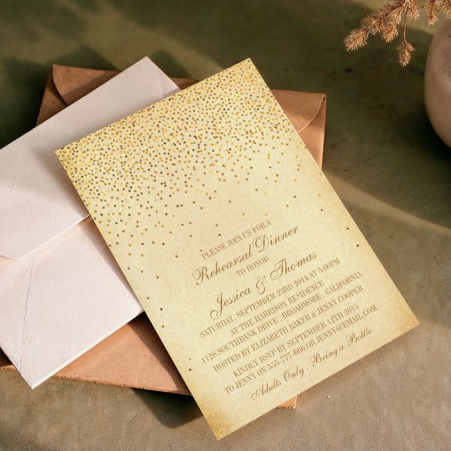 Invitación Ensayo de confeti de oro de Glam de época (Subido por el creador)
