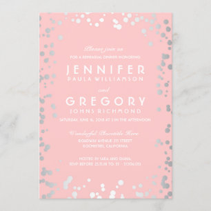 Invitación Ensayo de cosecha de confetti plateado y rosa