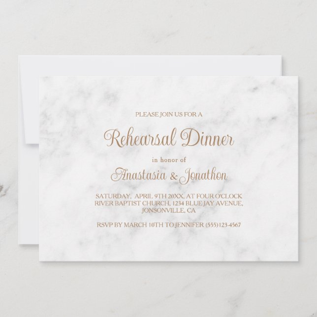 Invitación Ensayo de diseño de guiones de mármol y oro (Anverso)