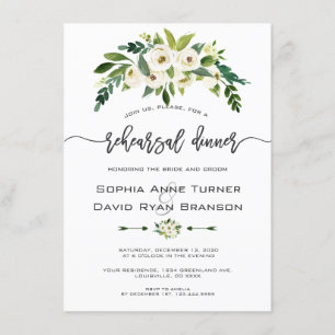 Invitación Ensayo de escritura a mano floral en flor blanco p
