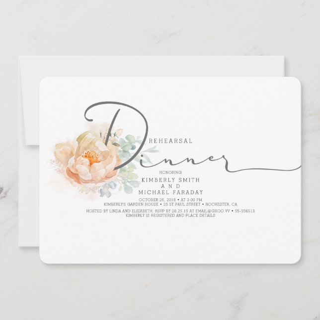 Invitación Ensayo de escritura floral crema y melocotón (Anverso)