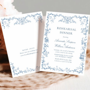 Invitación Ensayo de flores azules de origen victoriano