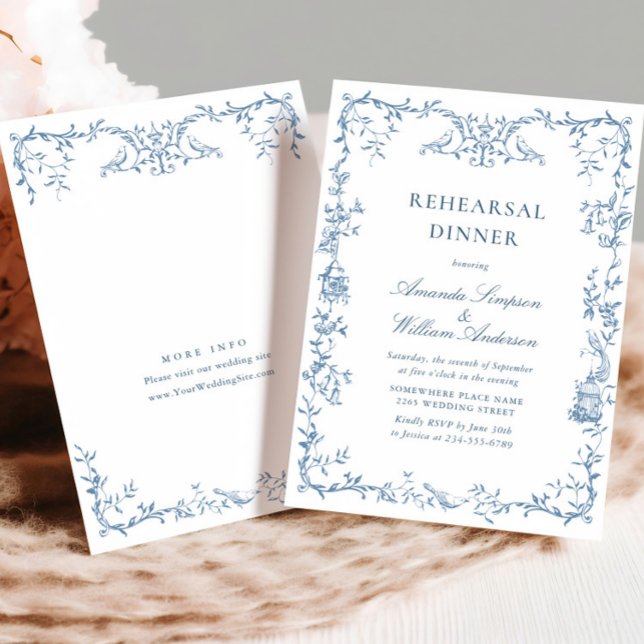 Invitación Ensayo de flores azules de origen victoriano (Subido por el creador)