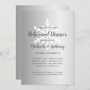 Invitación Ensayo de invierno Silver Ombre Snowflake Cena