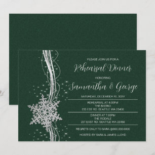 Invitación Ensayo de invierno sobre copos de nieve verde plat