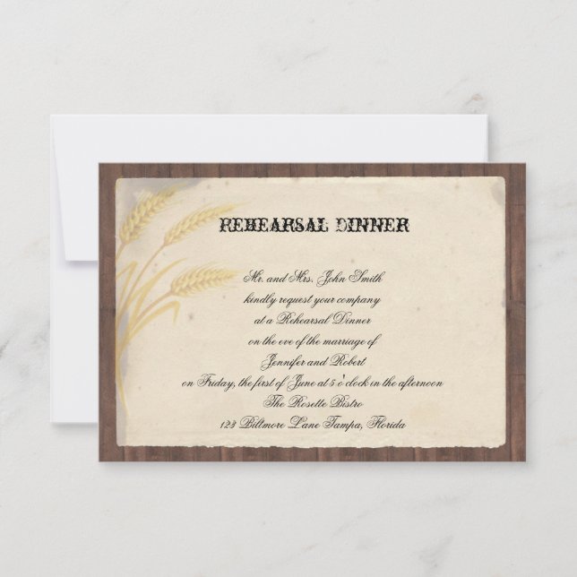 Invitación Ensayo de la boda de la hierba del trigo del país (Anverso)