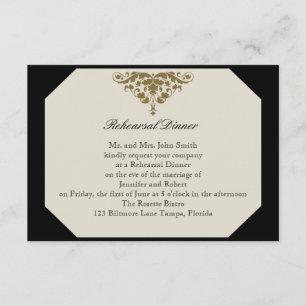 Invitación Ensayo de la boda del damasco del negro de marfil