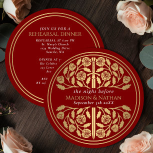 Invitación Ensayo de la Boda Real con Espada de Oro Escarlata