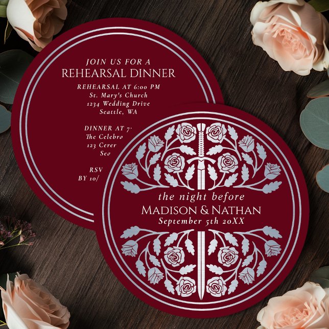 Invitación Ensayo de la boda real con espada de plata roja (Subido por el creador)