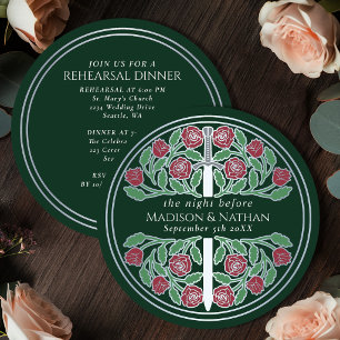 Invitación Ensayo de la boda real con espada de plata verde 