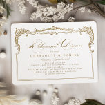 Invitación Ensayo de la cena con marco vintage de oro clásico<br><div class="desc">Esta elegante invitación a la cena ofrece un guión clásico y un diseño vintage ornamentado en color dorado,  sencillo e intemporal,  ideal para el moderno boda clásico,  la romántica boda vintage y el boda tradicional formal. Vea todas las piezas coincidentes de la colección.</div>