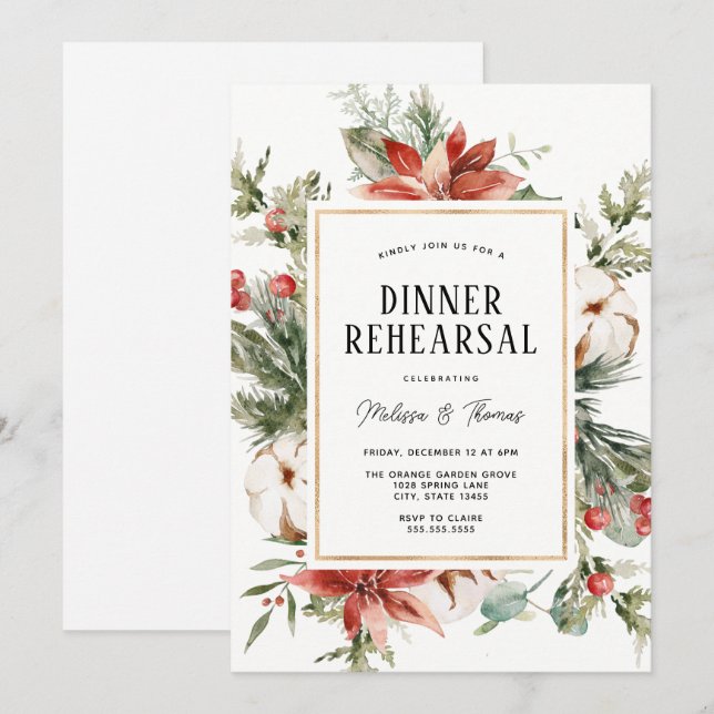 Invitación Ensayo de la cena de Boda de la vegetación de invi (Anverso / Reverso)