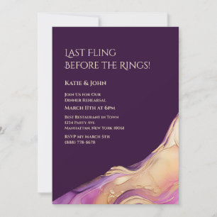 Invitación Ensayo de la Cena de Boda - Morado y Dorado