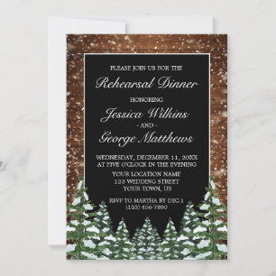 Invitación Ensayo de la cena en el campo de la madera nevada 