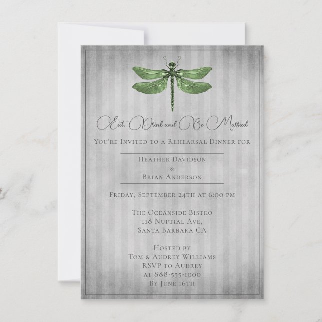 Invitación Ensayo de la libélula de yeso verde (Anverso)