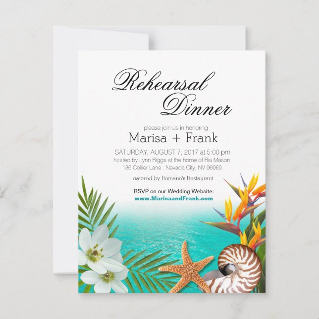 Invitación Ensayo de la playa de Aloha Cena Plumeria Frangipa (Anverso)