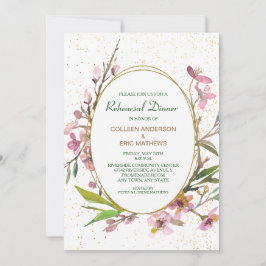 Invitación Ensayo de marco dorado con flores de cerezo rosa