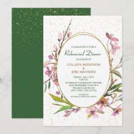 Invitación Ensayo de marco dorado con flores de cerezo rosa