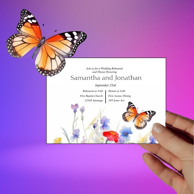 Invitación Ensayo de mariposa acuarela y flores silvestres (Subido por el creador)