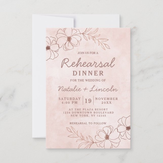 Invitación Ensayo de Moda de Relieve metalizado dorado rosa y (Anverso)