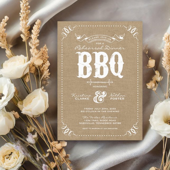 Invitación Ensayo de Moda ruidosa de Burlap Cena BBQ (Subido por el creador)