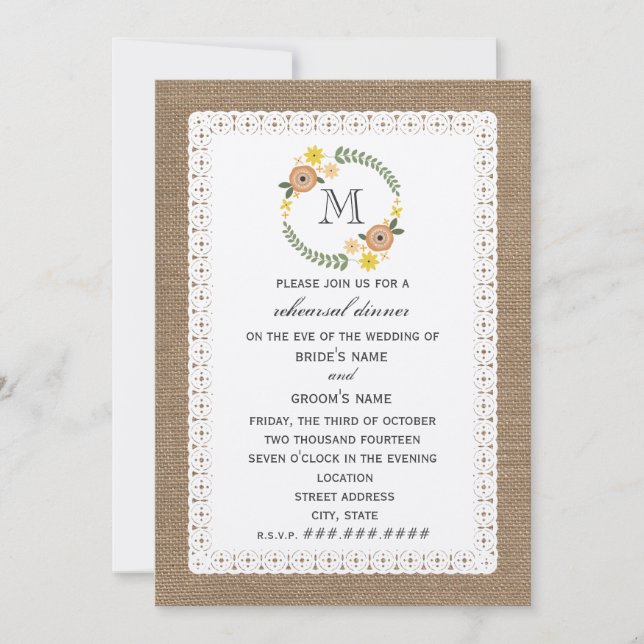 Invitación Ensayo de otoño inspirado en burlap y encaje (Anverso)