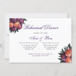 Invitación Ensayo de platija y Naranja Peony Silver Cena