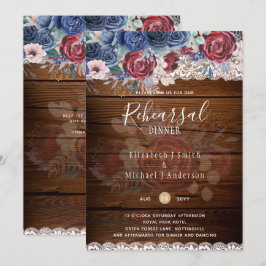 Invitación Ensayo de presupuesto Cena Borgoña Blue Floral Lac