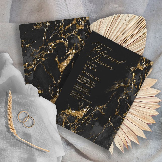 Invitación Ensayo de Purpurina de mármol Black Gold ID644 (Front/Back In Situ)