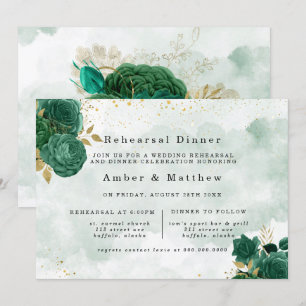 Invitación Ensayo de Purpurina de oro de Peony Verde Esmerald