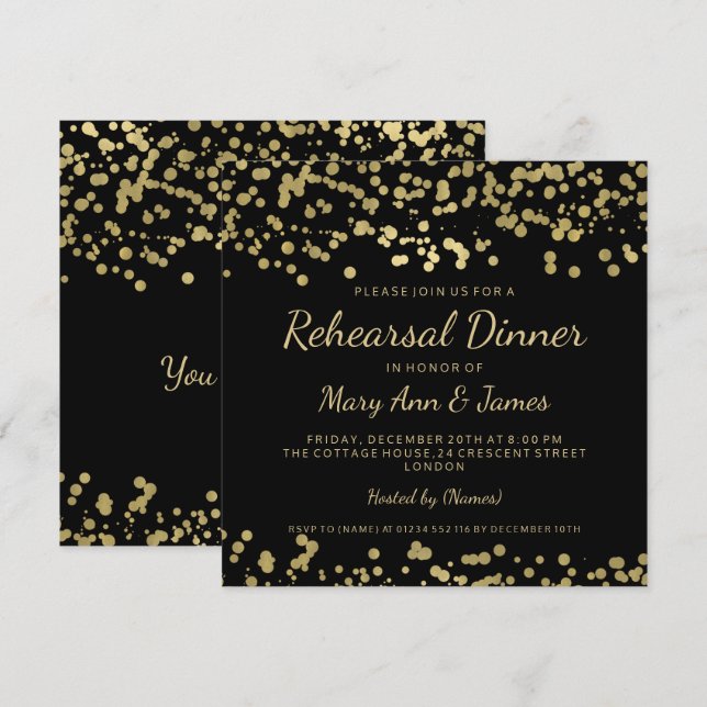 Invitación Ensayo de Relieve metalizado dorado de cena Look C (Anverso / Reverso)