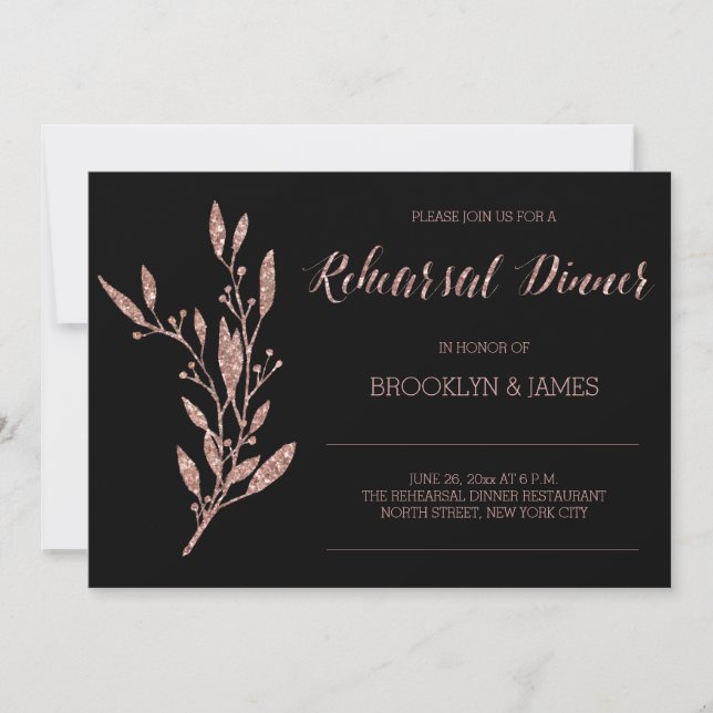 Invitación Ensayo de Relieve metalizado dorado Rosa invita a  (Anverso)