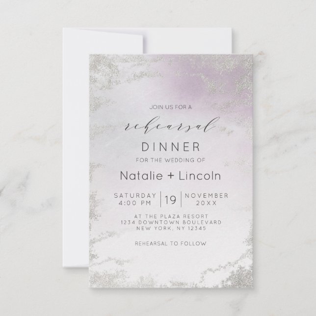 Invitación Ensayo de Relieve metalizado plateado púrpura de l (Anverso)