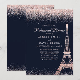 Invitación Ensayo de Rosa Dorado Brillante Torre Eiffel de Pa