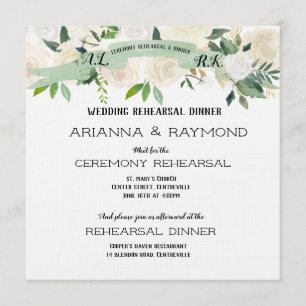 Invitación Ensayo de rosas blancas de color acuático romántic