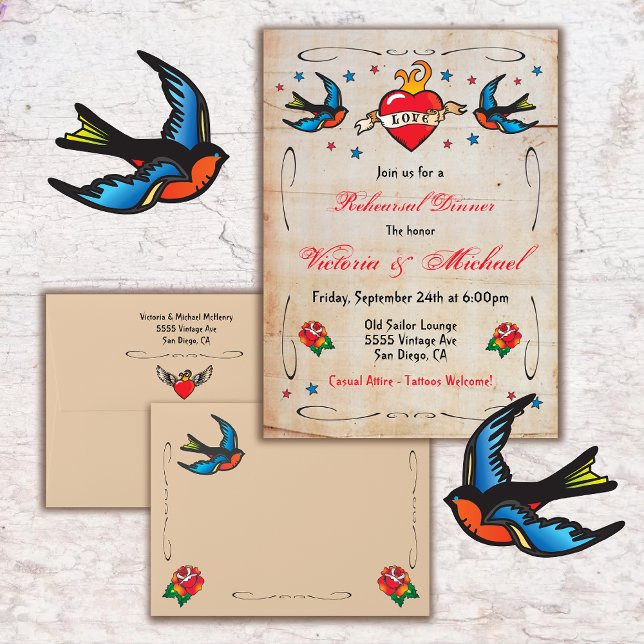 Invitación Ensayo de tatuajes en llamas de aves cardíacas (Subido por el creador)