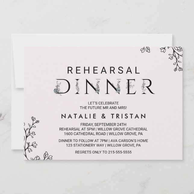 Invitación Ensayo de tipografía floral Cena (Anverso)