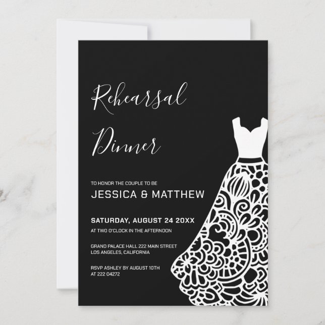 Invitación Ensayo de vestir de Boda de encaje blanco (Anverso)