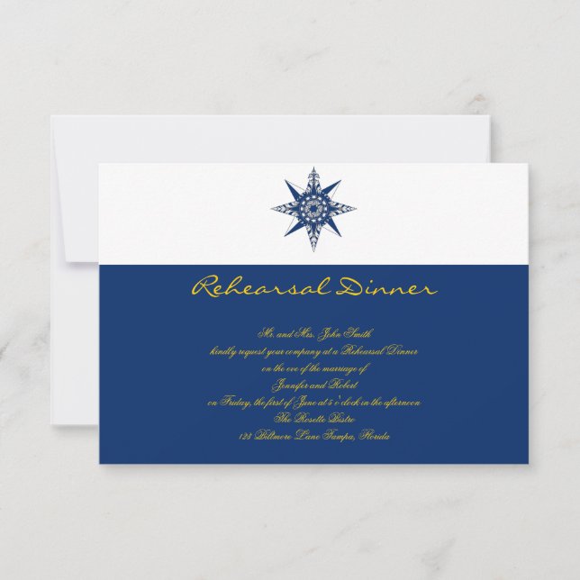 Invitación Ensayo del Boda amarillo de la Marina de brújula n (Anverso)