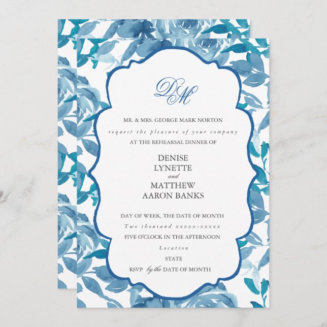 Invitación Ensayo del Boda azul de azúcar y paracaídas de esp (Anverso / Reverso)